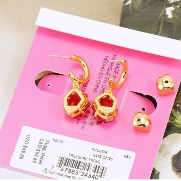 Kate Spade NWT treasure trove Fuchsia Huggies Earrings. - Picture 4 of 6